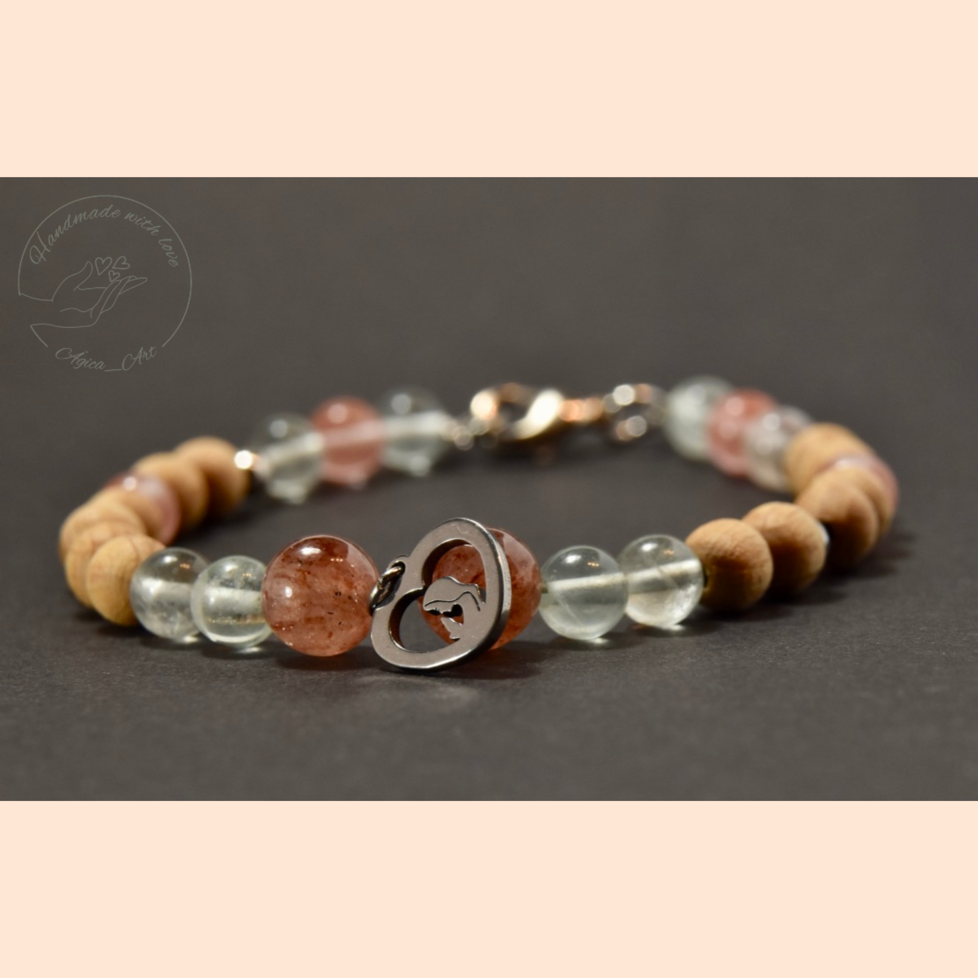 Eperkvarc – nyers fa – Zöld fluorit ásvány karkötő